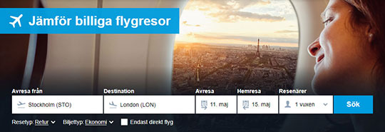 V&auml;lj fler avreseflygplatser och hitta billigare flygresor